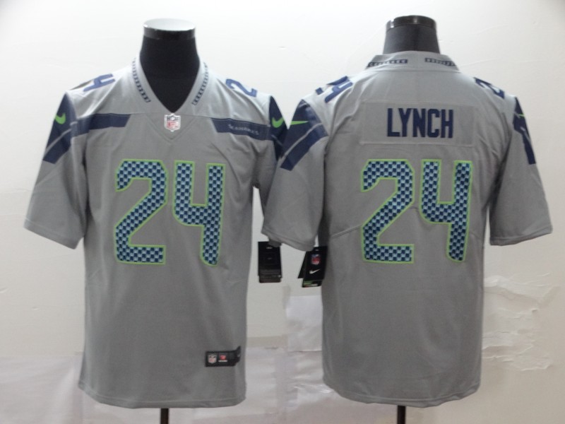 Men's Seattle Seahawks #24 Marshawn Lynch Jersey Grey